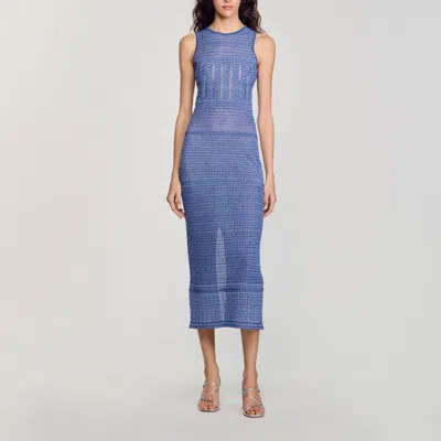 Sandro Robe Midi En Maille In Blue