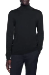 Sandro Roll Neck Wool Sweater In Navy Blue