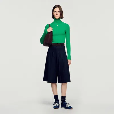 Sandro Roll-neck Cable Knit Jumper In Green