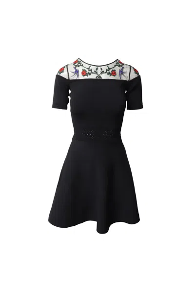 Sandro Rose Appliqued Mini Dress In Black Viscose