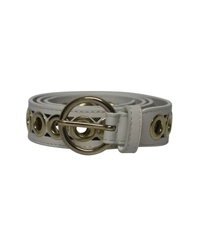 Sandro Round Buckle And Eyelet Belt In White Leather