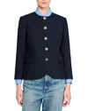Sandro Womens Navy Blue Round-neck Side-pocket Woven Jacket In Blue