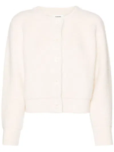 Sandro Round-neck Brushed Cardigan In Neutrals