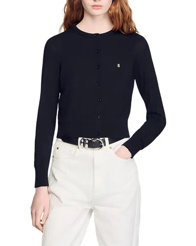Sandro Round Neck Cropped Cardigan Sweater In Black