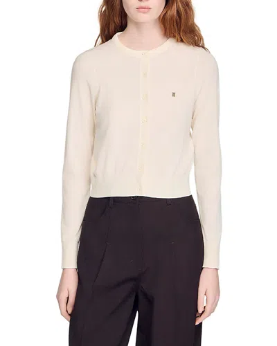 Sandro Round Neck Cropped Cardigan Sweater In Neutral