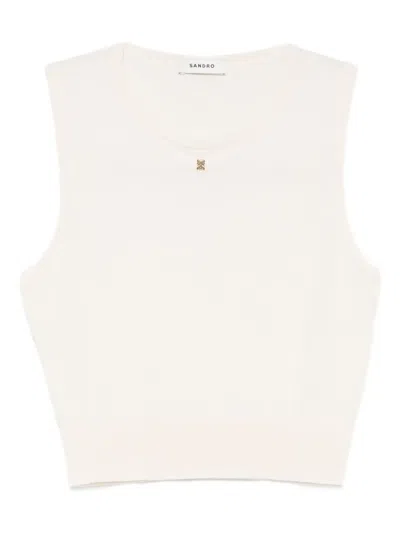 Sandro Round-neck Logo-plaque Tank Top In Neutral