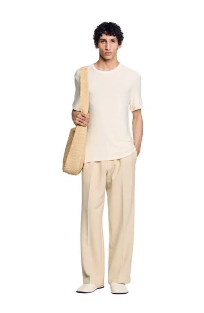 Sandro Round Neck T-shirt In Ivory.