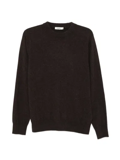 Sandro Round-collar Long-sleeve Sweater In Brown