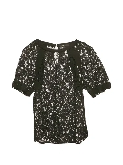 Pre-owned Sandro Round-neck Top In Black