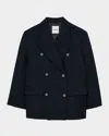Sandro Royal Oversized Wool-blend Blazer In Navy Blue
