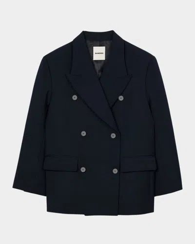 Sandro Royal Oversized Wool-blend Blazer In Navy Blue