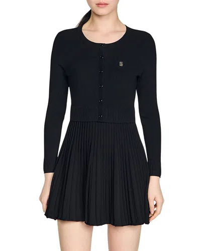 SANDRO RUBY PLEATED KNIT SHORT DRESS