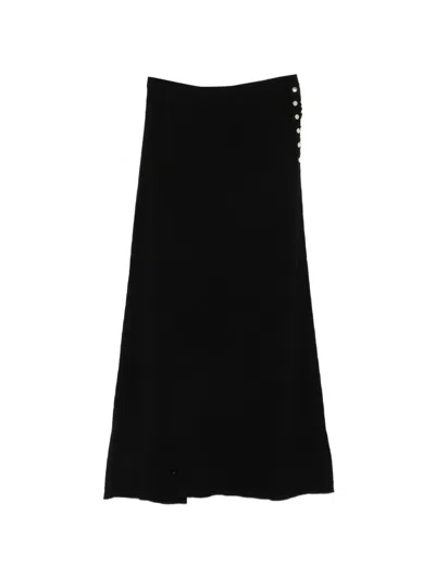 Sandro Ruched Button-detail Midi Skirt In Black