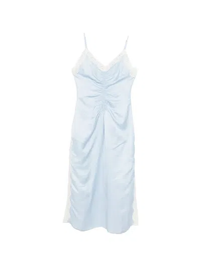 Sandro Satin-effect Maxi Dress With Straps In Blue