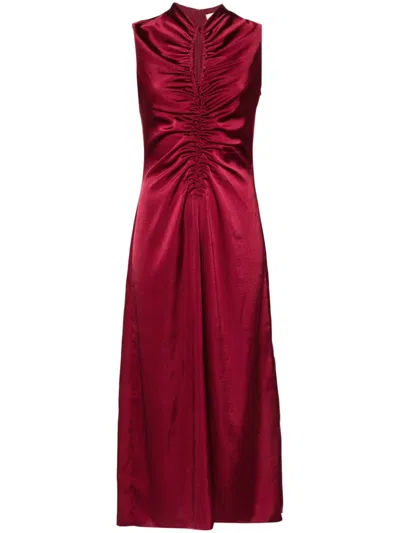 Sandro Ruched Sleeveless Midi Dress In Red