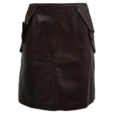 Pre-owned Sandro Ruffle Accent Mini Skirt In Brown Leather In Black