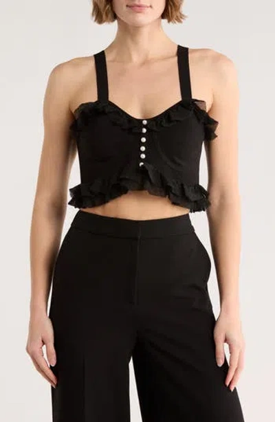 Sandro Ruffle Cropped Sweater Tank In Black