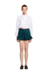 Sandro Womens Zip-up Ruffle-hem Cotton Shorts Bottle Green In Green