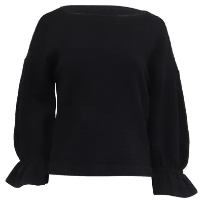 Pre-owned Sandro Ruffle Sleeve Blouse In Black Cotton