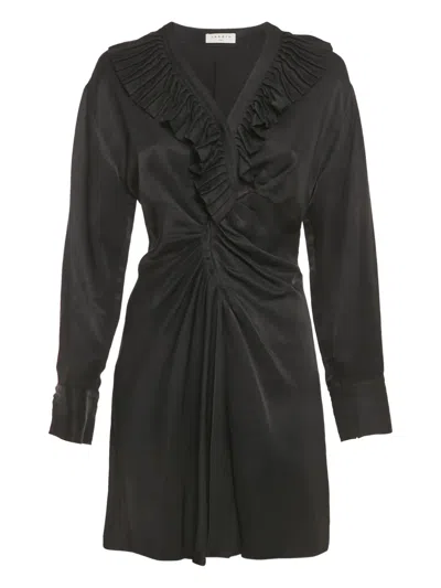 Pre-owned Sandro Ruffle-trim Mini Dress In Black