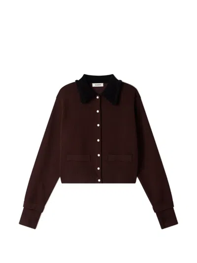 Sandro Ruffle-collar Cropped Cardigan In Purple