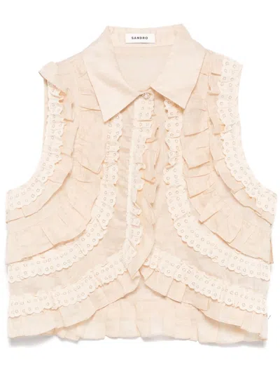Sandro Ruffled Blouse In Neutrals