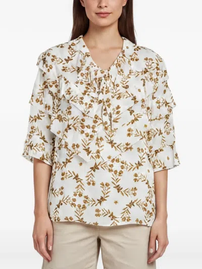Pre-owned Sandro Ruffled Blouse In White