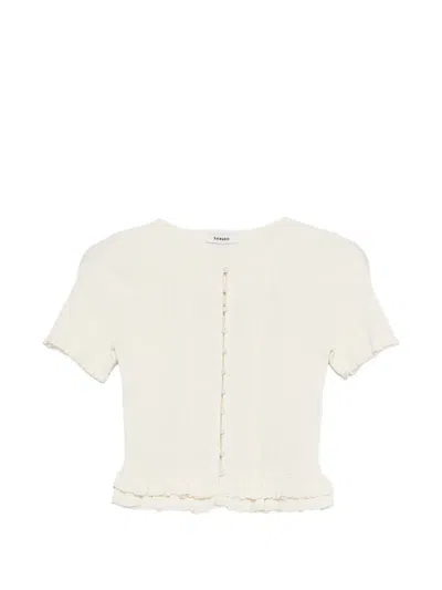 Sandro Ruffled Buttoned Cardigan In Neutral