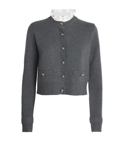 Sandro Ruffled-collar Cardigan In Gray
