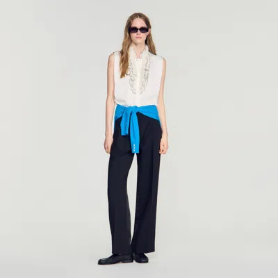 Sandro Ruffled Lace Collar Shirt In Neutral