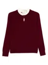 Sandro Ruffled-collar Sweater In Burgundy