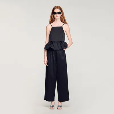 Sandro Ruffled Crop Top In Black