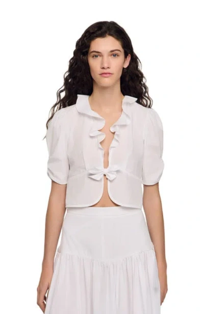 Sandro Ruffled Crop Top In Neutral