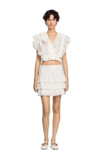 Sandro Ruffled Crop Top In White