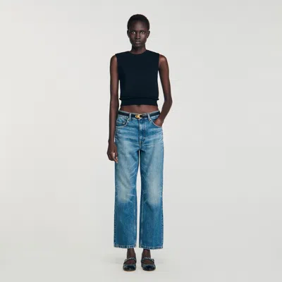 Sandro Ruffled Cropped Sweater In Black