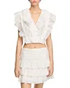 Sandro Ruffled Crop Top In White