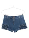 Sandro Womens Blue Jean Ruffled-hem Mid-rise Denim Shorts In Blue