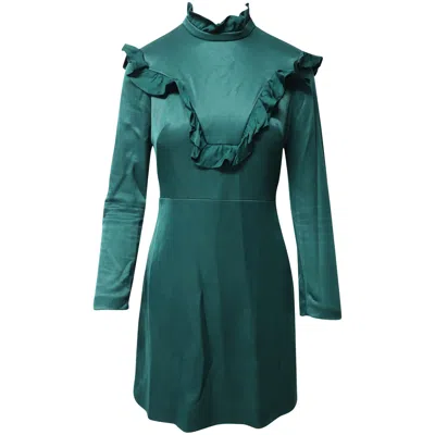 Sandro Ruffled Dress In Teal Polyester In Green
