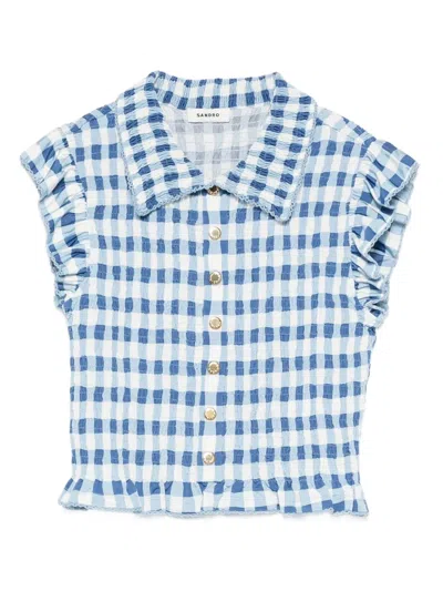 Sandro Ruffled Gingham Shirt In Blue