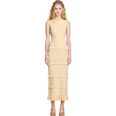 SANDRO SANDRO RUFFLED KNIT MAXI DRESS