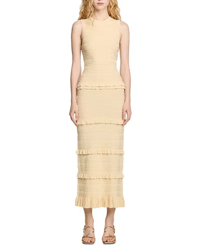 SANDRO RUFFLED KNIT MAXI DRESS