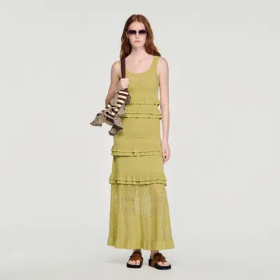Sandro Ruffled Knit Maxi Dress In Green