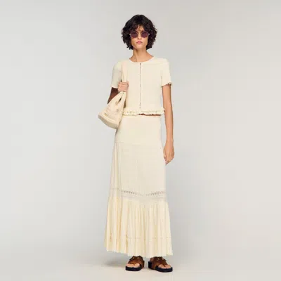 Sandro Ruffled Knit Top In Neutral