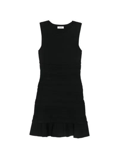 Sandro Ruffled Knitted Mini Dress In Black