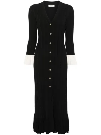 Sandro Ruffled Midi Dress In Black