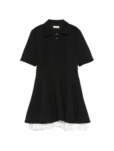 Sandro Ruffled Mini Dress In Black