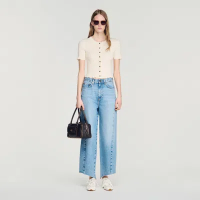 Sandro Ruffled Rib Knit Shirt In Neutral