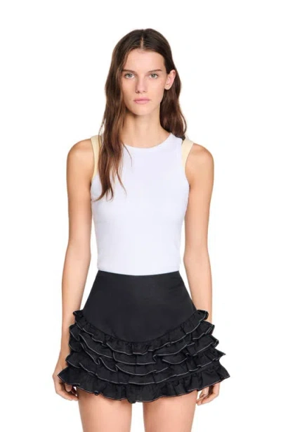 Sandro Ruffled Skort With Topstitching In White