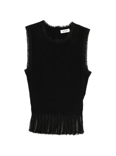Sandro Ruffled Smocked Top In Black