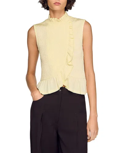 Sandro Ruffled Smocked Top In Neutral